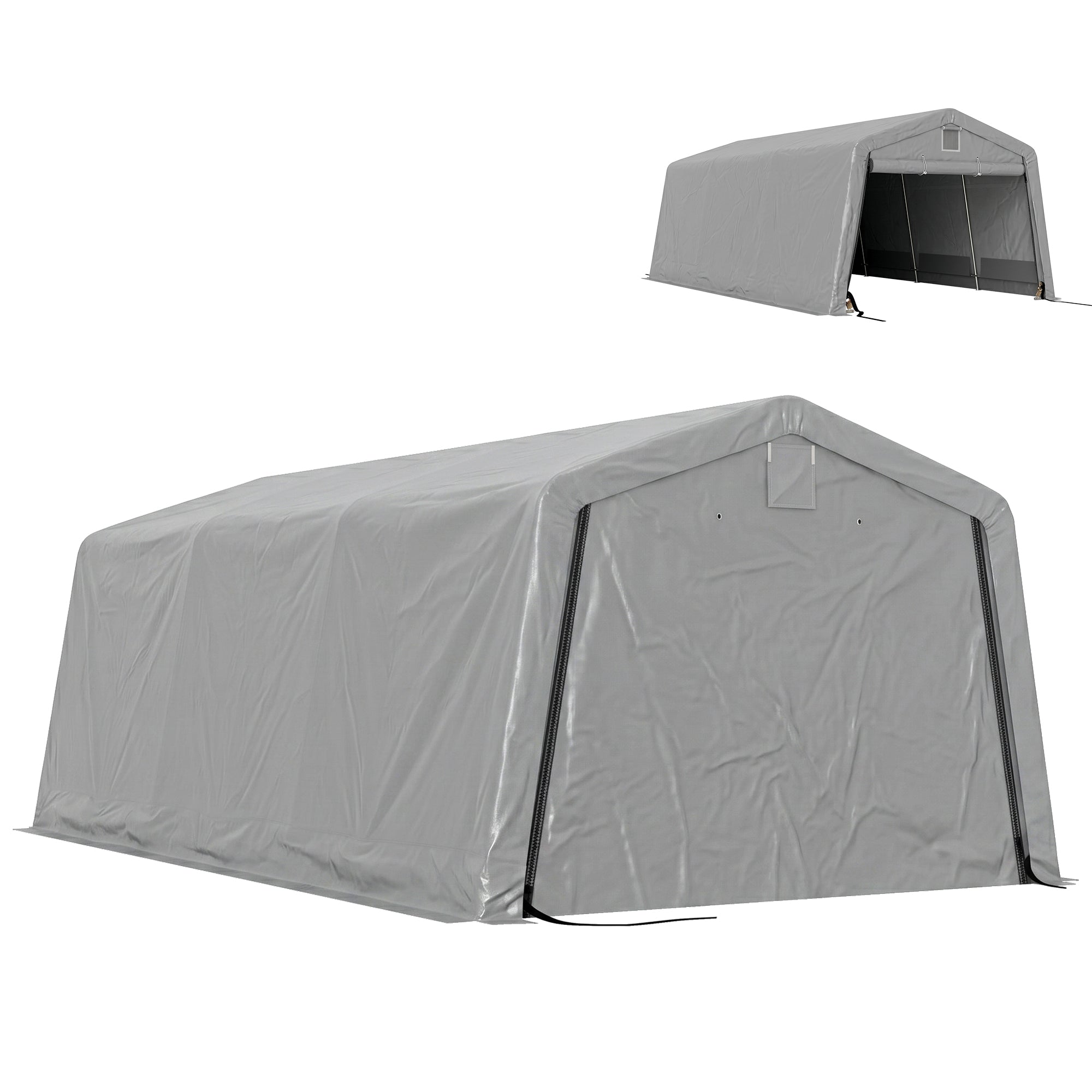 0JdGqaCG01om4OGB71S-klZcMo2yer7FoLb5UhK6xVcaosom0JdGqaCG01om4OGB71S-klZcMo2yer7FoLb5UhK6xVc.jpg Outsunny Tente garage carport 6,2x3,3x2,4m, acier galvanisé, PE 150g/m², gris clair – Image 1