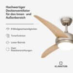 El Paso ventilateur de plafond avec lumière | 132 cm | 35 W | Fonctionnement silencieux | Bois – Image 2