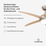 Bolero ventilateur de plafond avec lumière | 132 cm | 35 W | Fonctionnement silencieux | Bois – Image 2