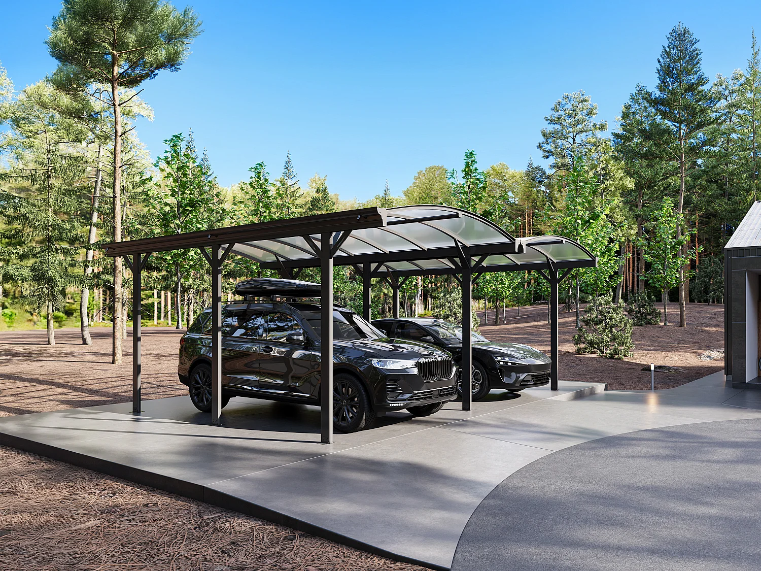 43839596.webp Baresa Carport pergola double autoportant en aluminium - 2 voitures - 30m² gris anthracite – Image 1