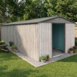 Abri de jardin métallique beige de 13,6 m² Woodtouch + kit d'ancrage X-METAL