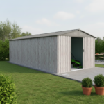 Abri de jardin métallique beige de 13,6 m² Woodtouch + kit d'ancrage X-METAL – Image 2