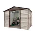 Abri de jardin métallique beige et marron 11,39 m² + kit d'ancrage inclus - YARDMASTER – Image 2