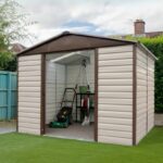Abri de jardin métallique beige et marron 11,39 m² + kit d'ancrage inclus - YARDMASTER – Image 3