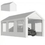 Outsunny Abri de voiture 3x6m UV30+, hauteur réglable, 6 fenêtres, blanc